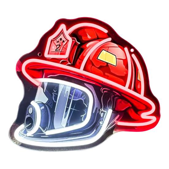 Firefighter Helmet Neon Sign LED Lamp Adjustable Brightness USB-Powered Neon Sign Light Wall Decoration