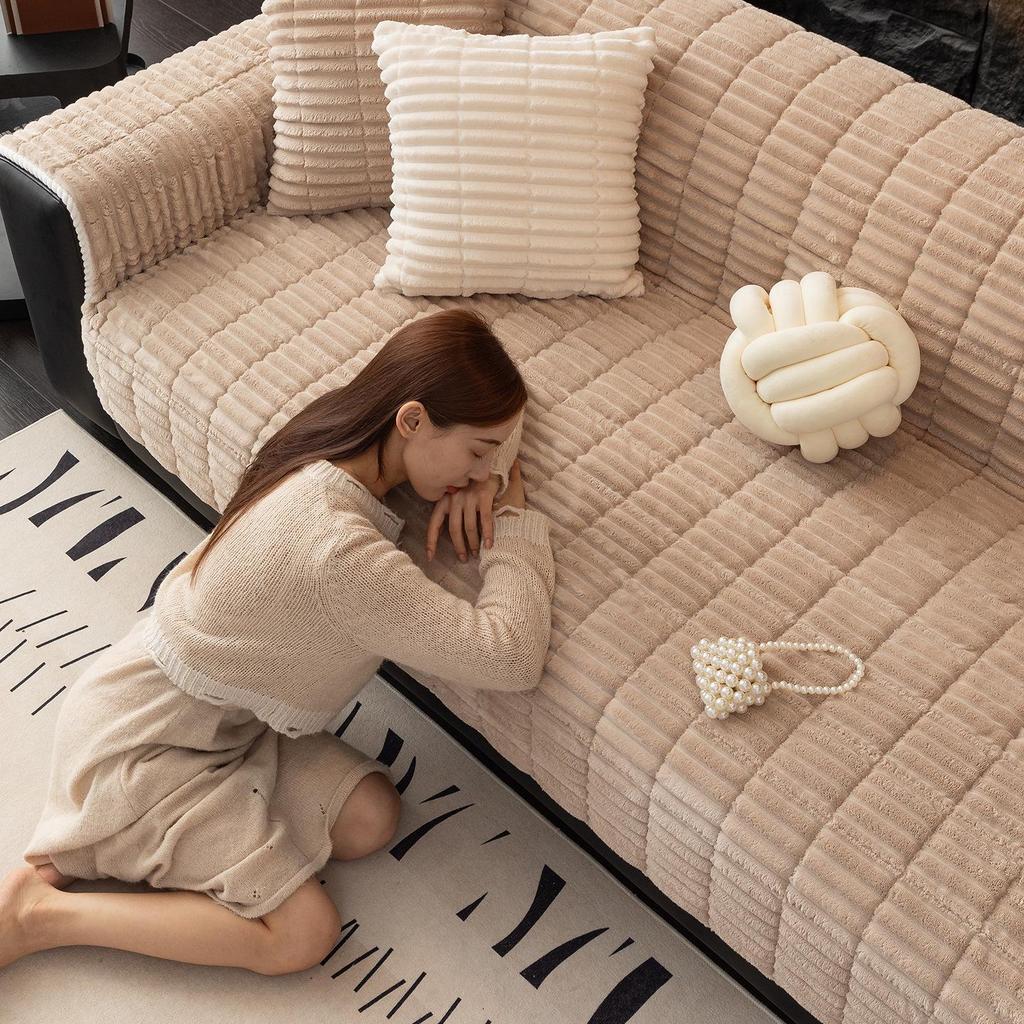2026 Winter Plush Non-Slip Sofa Cushion & Leather Cover