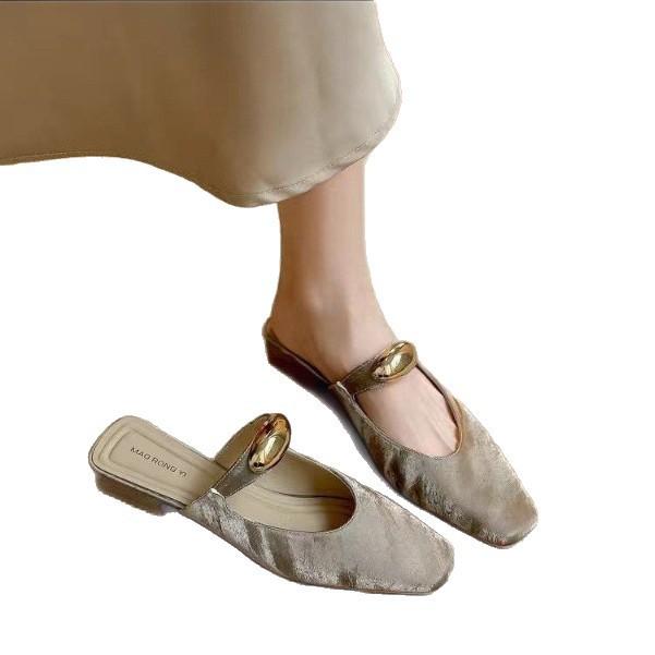 Small Square Head Bag Head Cool Slippers Female Summer Wear Thick Heel Half Drag Summer Sandals Single Shoes Half Slippers
