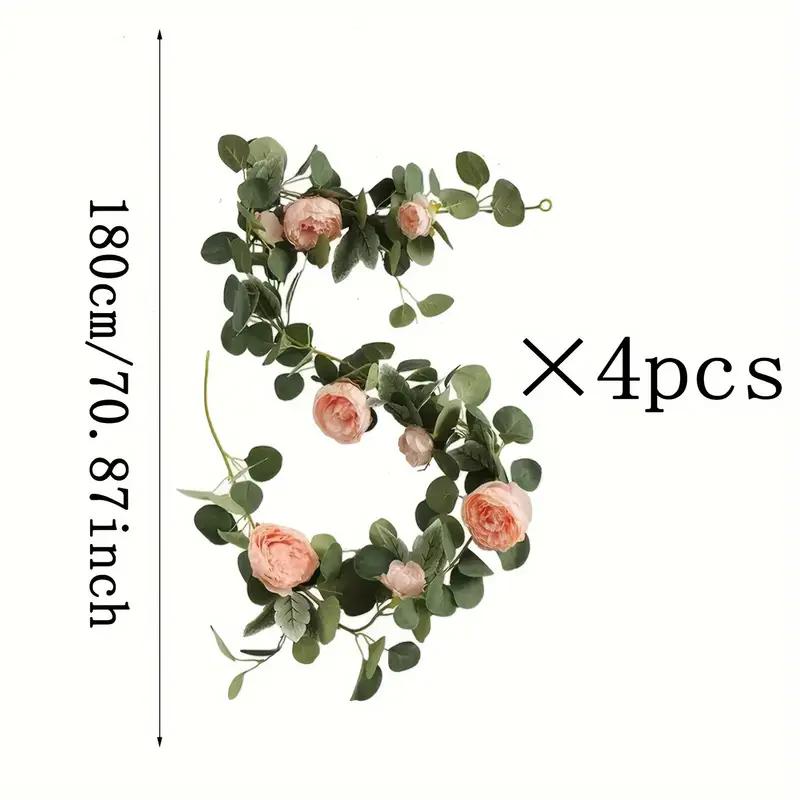 

4pcs set of artificial peony garlands made of eucalyptus leaves and plastic artificial vines, used for decoration and festivals розовый