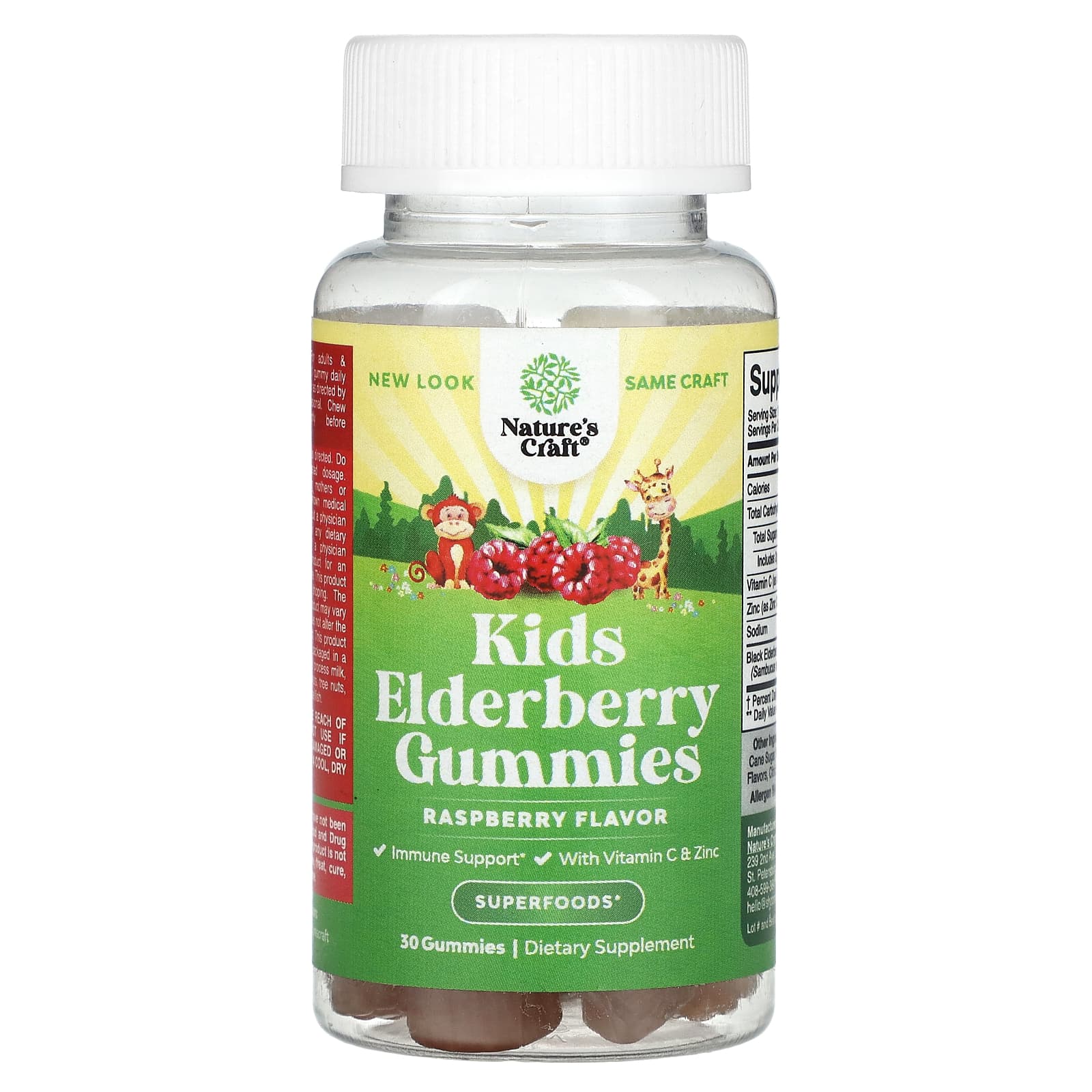 

Nature S Craft, Kids Elderberry Gummies, Raspberry, 30 Gummies