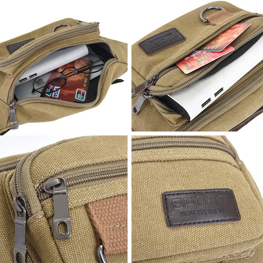 Thick canvas waist bag, outdoor leisure sports crossbody chest bag, men's portable change phone bag, multifunctional-A-DH