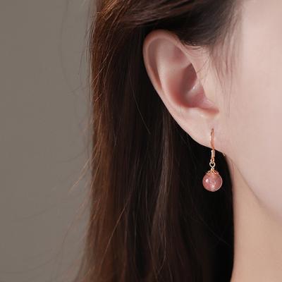 Strawberry Crystal Ear Hooks  Sweet  Gentle  Literary Niche Temperament  Fashionable Ear Piercing Earrings