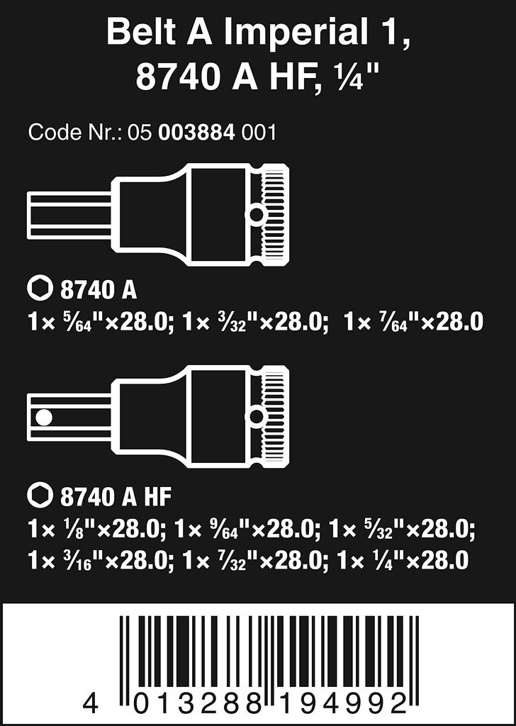WERA Drive Railed Bit Socket Set 1/4" 9-Piece (003884)
