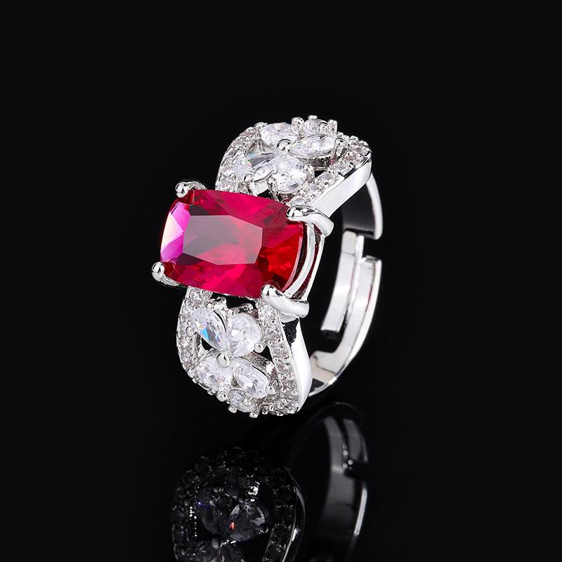 Fashion Simulation Paraiba Tourmaline Ring Women's Emerald Ruby Open Index Finger
