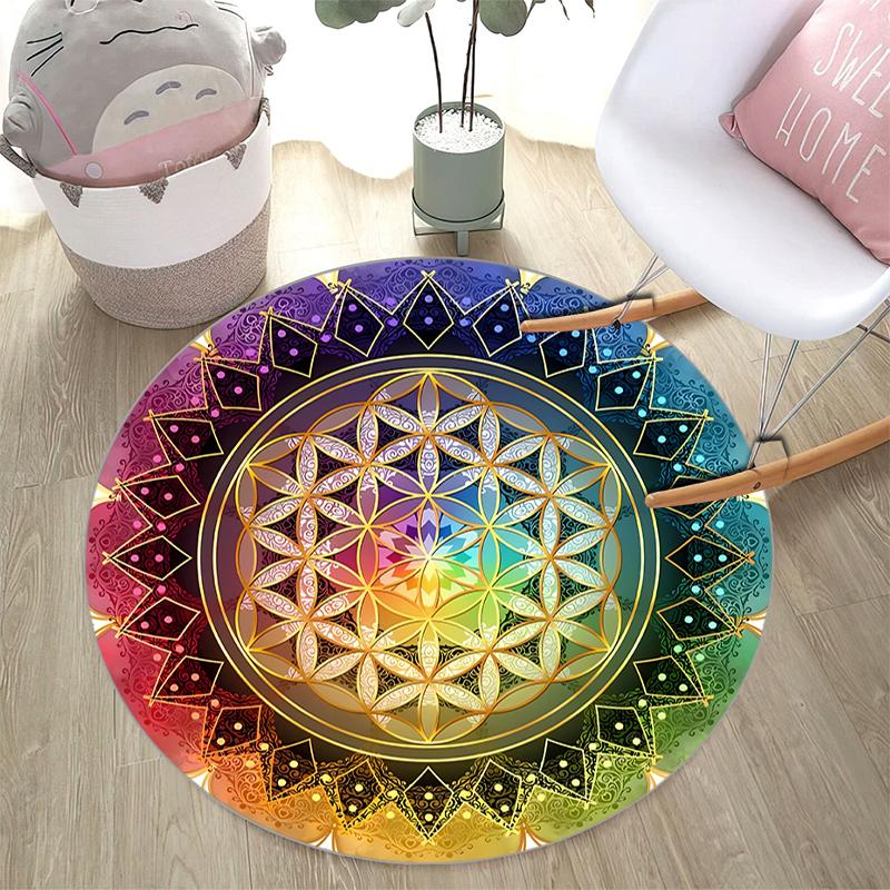 

1Pc Chakras theme Printed circular carpet, home door mat, outdoor travel protection carpet A3 80x80cm( 31x31in)