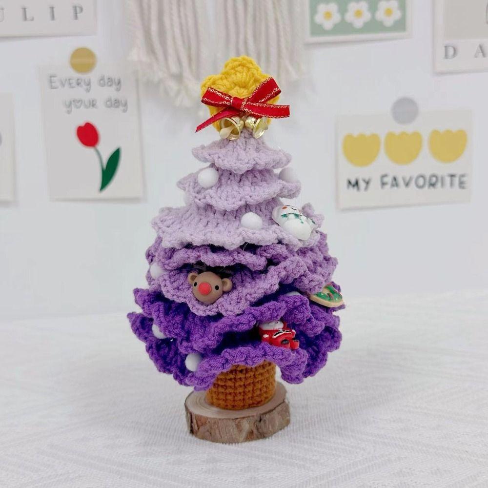Finished Crochet Christmas Tree Decor Handmade Artificial Knitted Tabletop Ornament Holidays