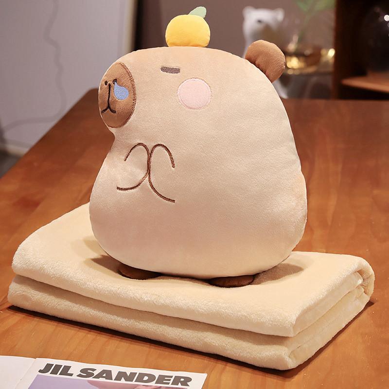 Capybara Plush Cartoon Toy Pillow Blanket Combo Convenient Multi Functional Doll