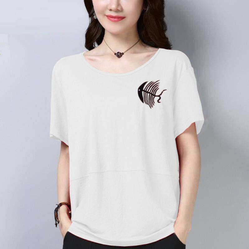 Sommer Neues Übergrößen Damen Kurzarm T-Shirt für Damen, Füllige MM Locker und Schlankmachend Fleisch und Alter Reduzierend Besticktes Top für Damen
