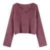 Trendy V-Neck Faux Mink Fur Sweater for Women - Autumn/Winter Cozy Knit Top