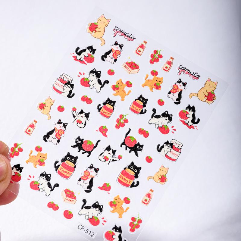 Cyansea Waterproof Cat Nail Art Stickers - Persimmon Ruyi Design for DIY Winter
