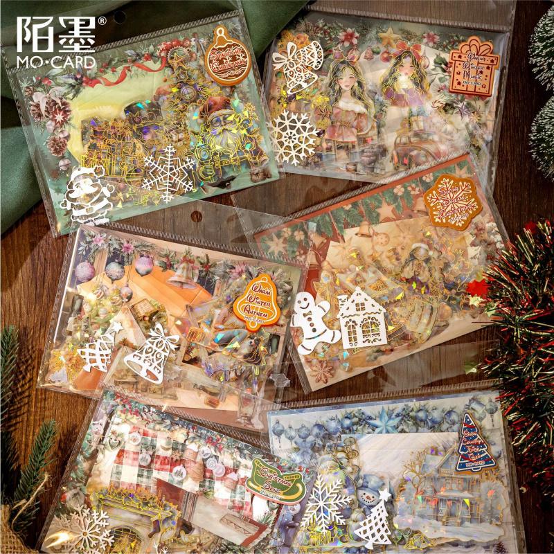 25-Blatt Eis Kristall Goldfolie Weihnachten Thema Aufkleber Packung, Glänzende Folien Akzente auf Schneeflocken/Eis Motiven für Weihnachtskarte