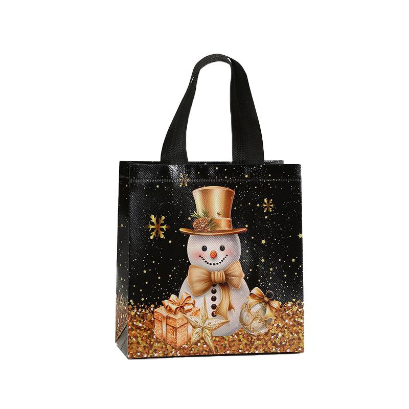 1 STuks met Handvatten Sneeuwpop Cadeautassen Zwart & Gouden Kerstboom & Kous Ontwerp Tote Bags Waterdicht