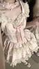 MODKOKU Lolita OP Dress with Detachable Flutter Ribbon and Lace Ruffle Mori Girl Tiered Lolita Long Size M Women's 2-Way Sleeves, Bridal-Style Lace-Up
