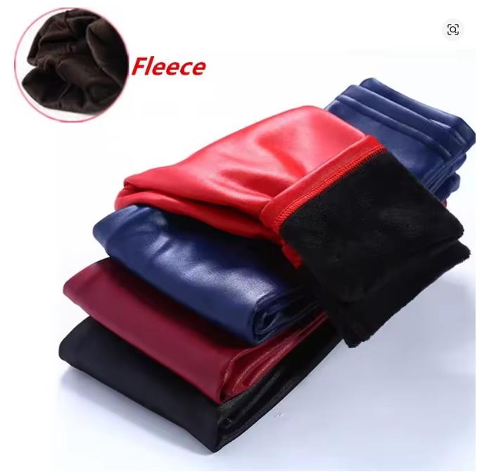 Kids Girls Leggings Autumn Winter Solid Children Warm Trousers Girl Casual PU Leather Pencil Pants Cute Toddler Leegings