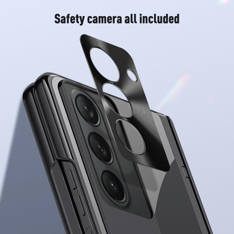 Galvanisierte transparente Halterung mit Klappscharnier für Samsung Galaxy Z Fold 5 Hülle mit stoßfester Schutzhülle aus gehärtetem Film