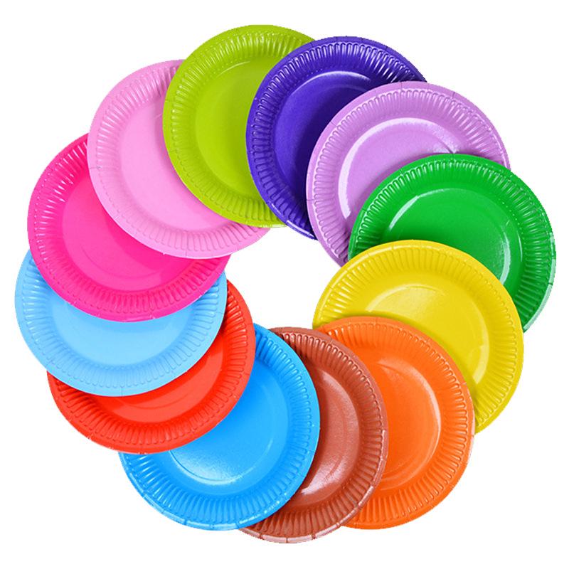 

7 inch Solid Birthday Paper Tray Children DIY Cne Time Color Circular Paper Tray Drawing Birthday Party Paper Tray Handmade 6pcs
