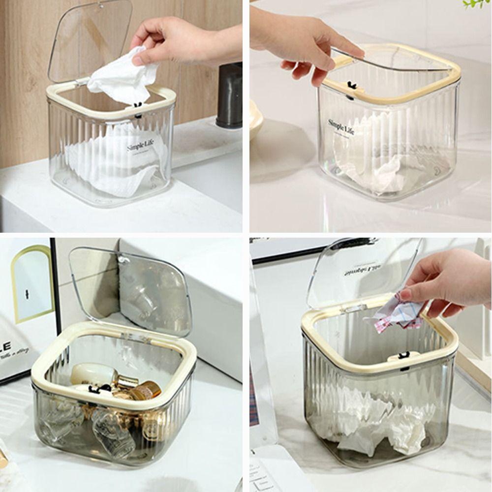 Acrylic Transparent Storage Box With Lid Pop-up Storage Box Mini Mini Trash Can  Workstation