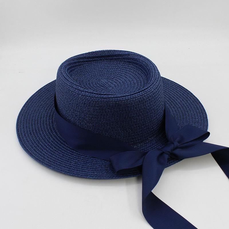 Hat Ladies Trendy Streamer Straw Hat Summer Beach Outing Flat Top Top Hat Sun Protection British Sun Hat
