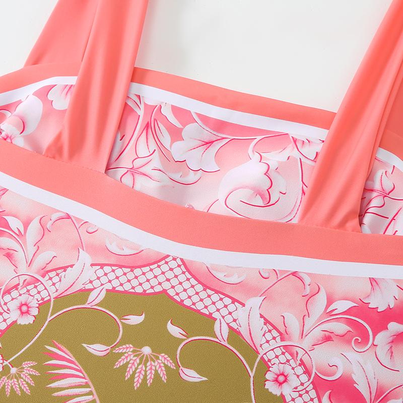 2024 V-Ausschnitt Badeanzug mit Überzug Blumendruck Schulter Rüschen Bademode Sexy Bademode Damen Badeanzug Bodysuit Badeanzug