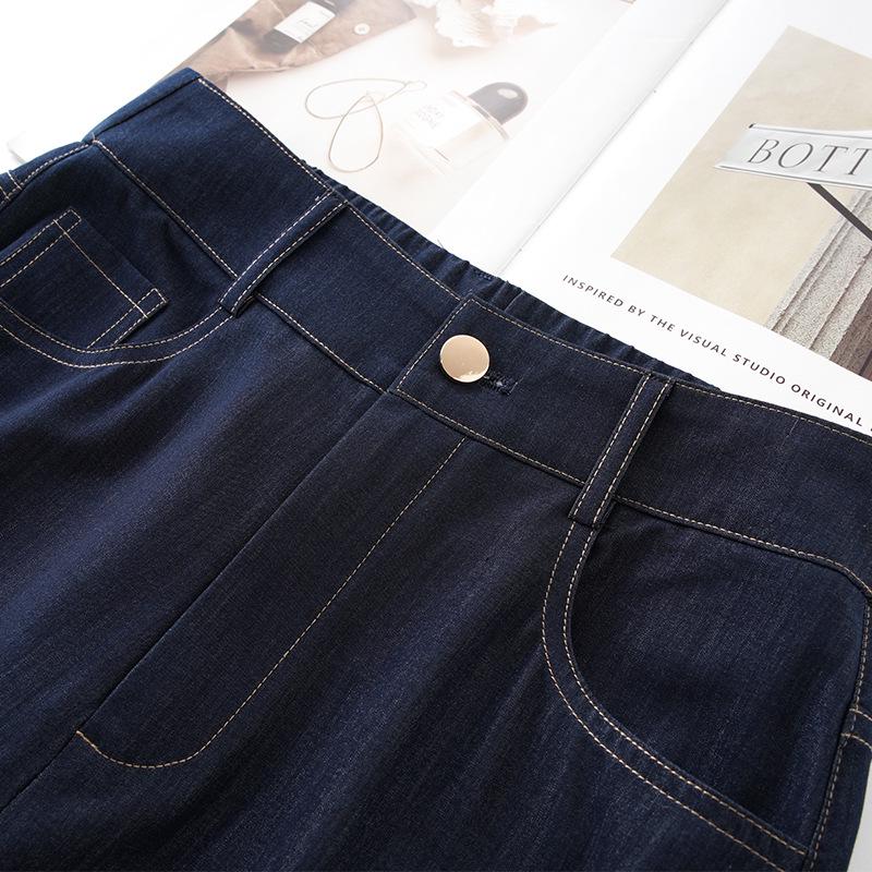 Dam Sommar 2025 Mörkblå högmidjade vida korta jeans