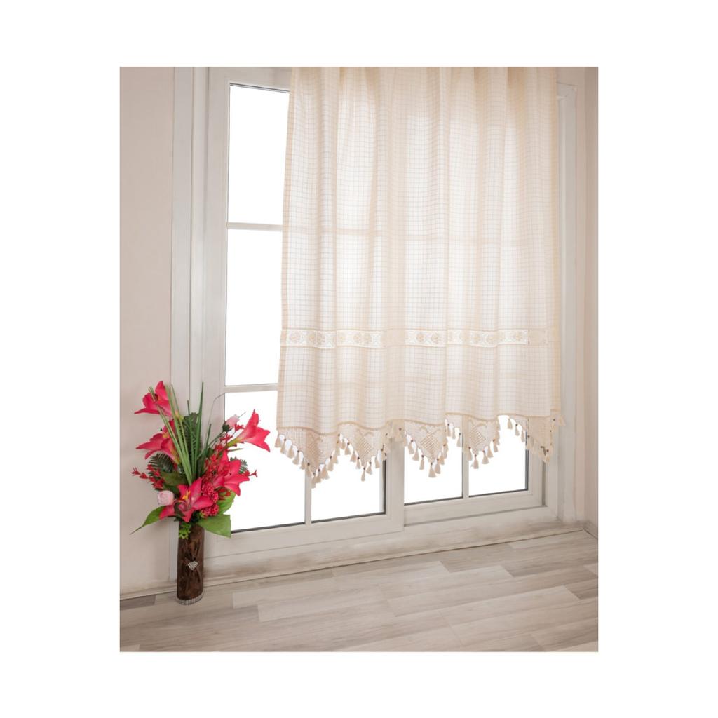 Buldan Isi Authentic Curtain Monika Hand Lace Natural Linen Woven Curtain