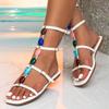 Fashion Eilyken Gladiator Hollow Out Narrow Band Flats Heels Womans Sandals Summer Open Toe Buckle Strap Casual Shoes