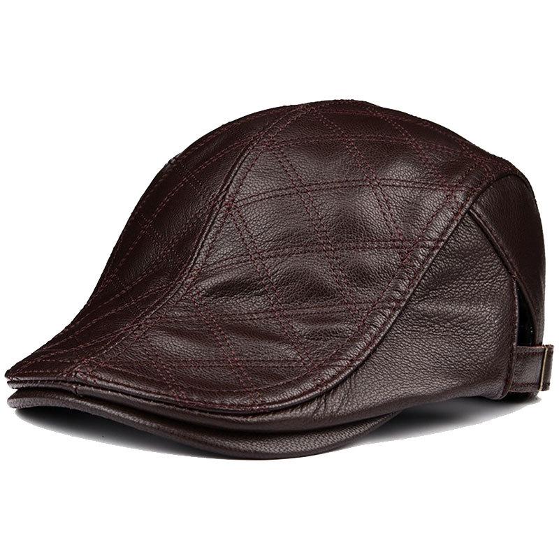 Men's Lambskin Leather Flat Cap - Autumn/Winter Warm Beret for Middle-Aged & Elderly