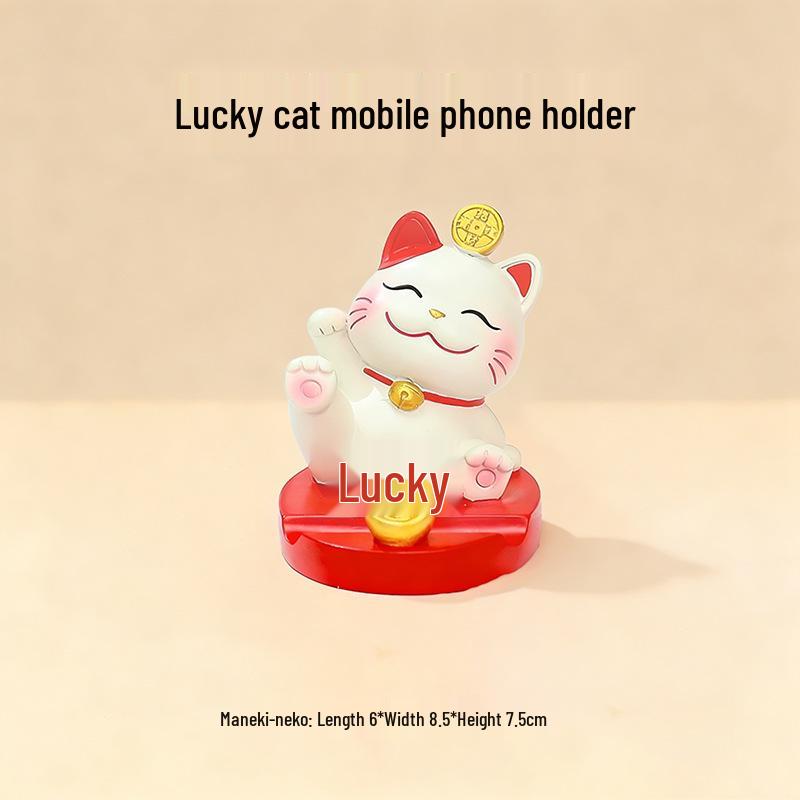 

Cute Beckoning Cat Phone Holder - Customizable Logo & Cartoon Desk Decoration