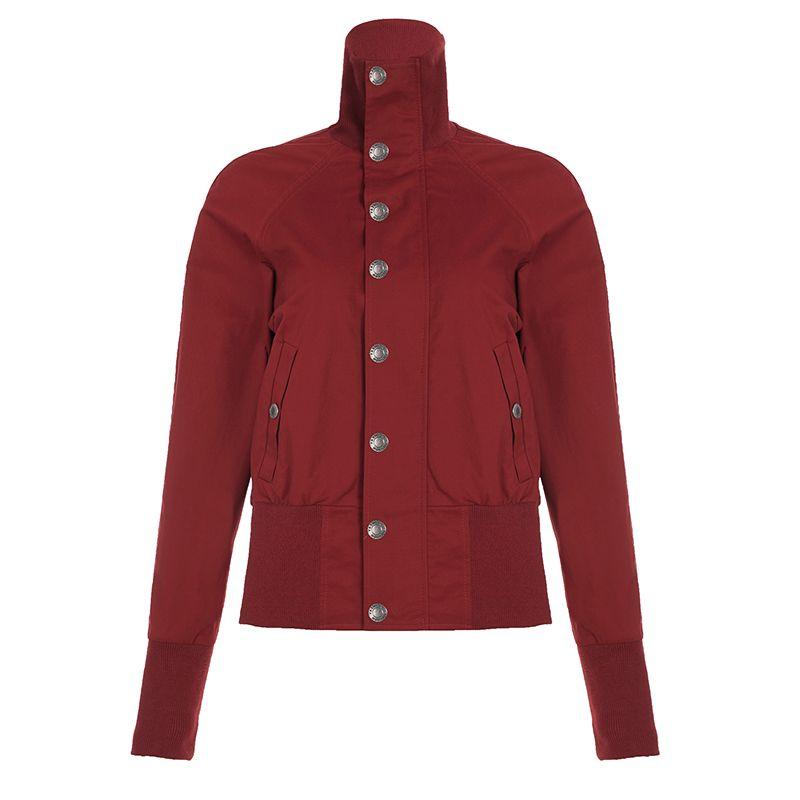 H Home European and American Women's Clothing Cool American Stand Collar Red Pocket Jacket Outwear Female Cinched Patchwork Breasted Tops Autumn