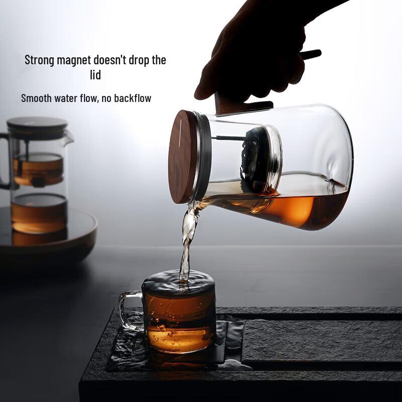 Shangming Walnut Base Magnetic Spin Filter Glass Tea Pot