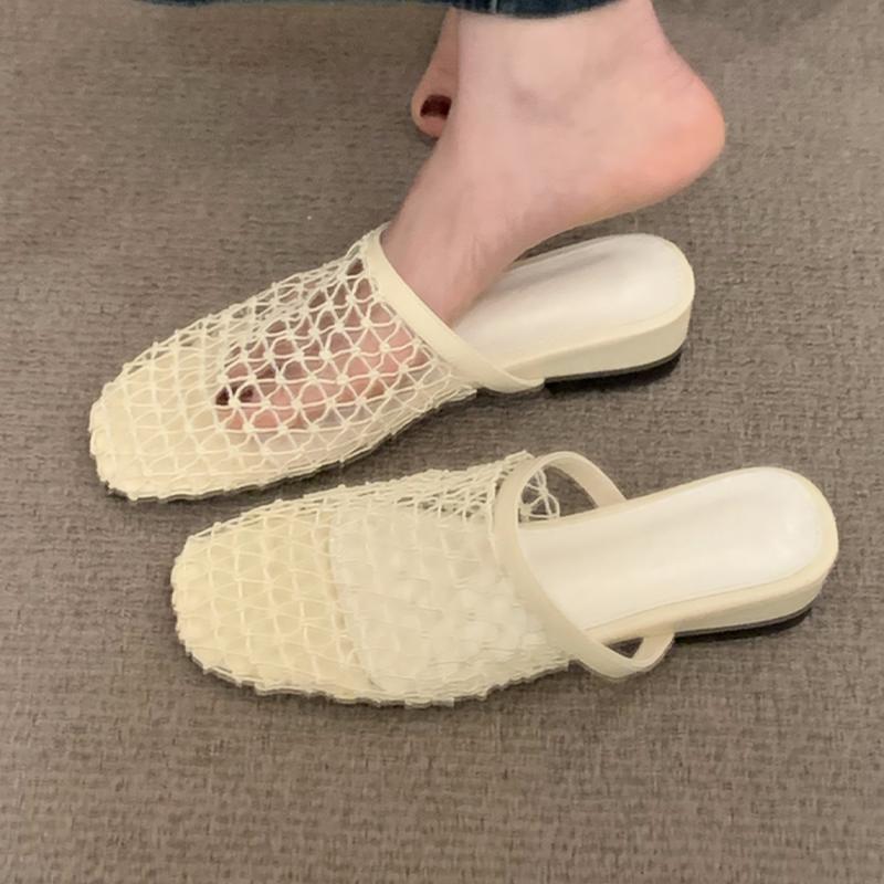 Mesh Women's Slippers Flats Designer Mules Shoes Dress Woman Sandals Summer 2025 New Slides Slingback Sandalias De Mujer