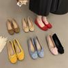Inner Height-increasing Single Shoes Women's 2025 New French Small Fragrant Style Low-heeled Mary Jane Shoes Suede Red Soft-soled Grandma Shoes