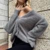 Women's Knitted Casual Cardigan Autumn Winter Fashion V-neck Long Sleeved Loose Sweater Lazy Style Solid Color Single Breasted Jacket