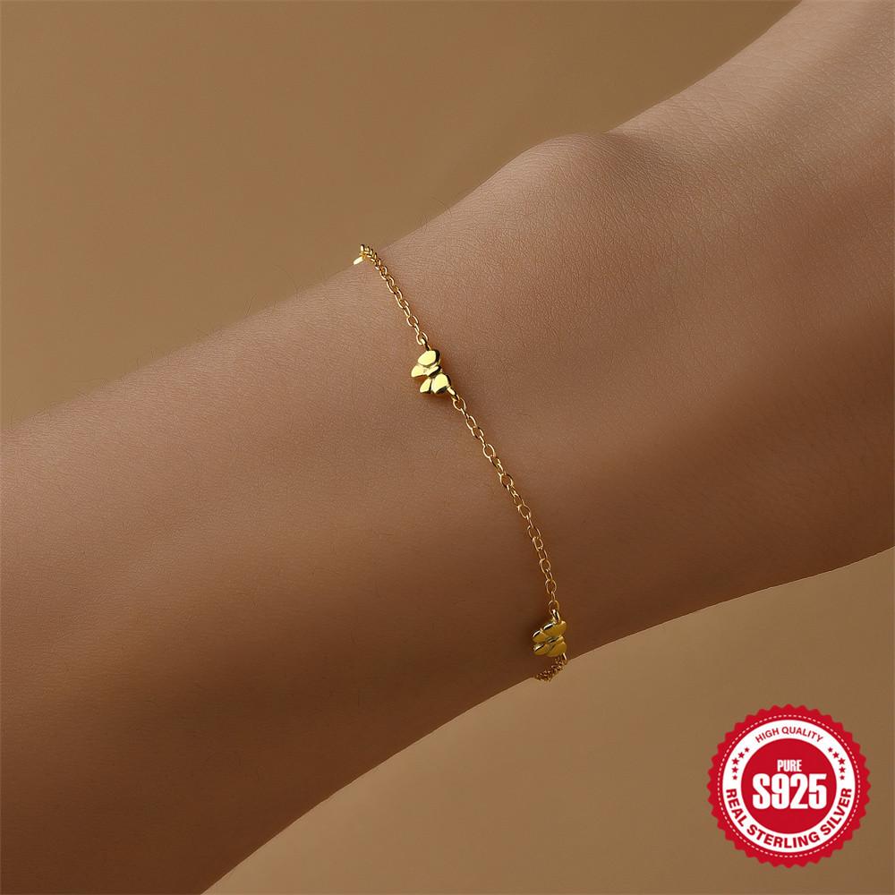 S925 Sterling Silver Ins Style Girlish Temperament Golden Flower Personalized Bow Exquisite Bracelet Love Romantic Jewelry