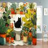 Nordic Minimalist Plant And Cat Shower Curtain, Cartoon Bathroom Decorative Shower Curtain, Waterproof Shower Curtain With Hooks