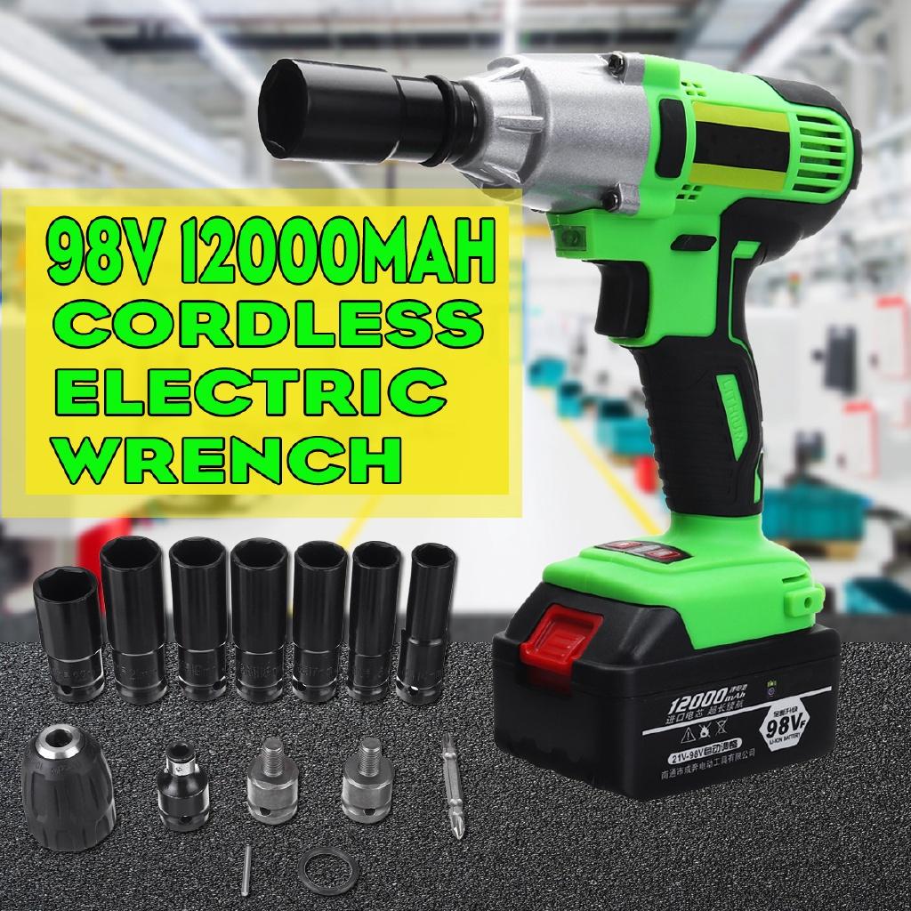2 Battery Power Electric Wrench Cordless Brushless Impact Wrench Socket Wrench 98VF 12000mAh Rechargeable Li-ion Tools