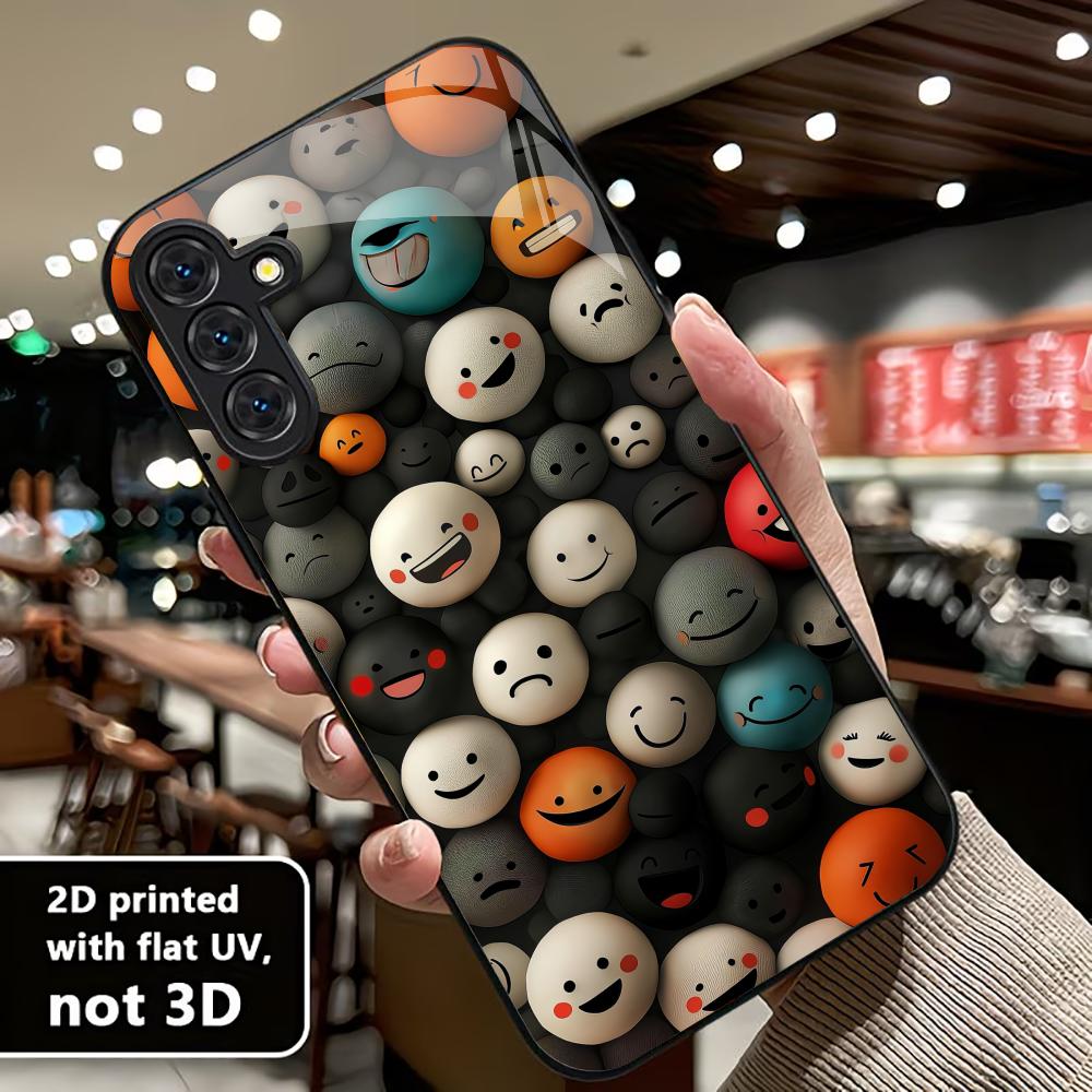 Smile Face Exquisite Luxury High-end PhoneCase Glass PhoneCase for Samsung Galaxy S26 S25 S24 S23 S22 S21 FE,Ultra,Plus