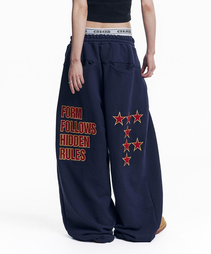 EASY NO EASY Star Lettering Patch Sweatpants - Navy