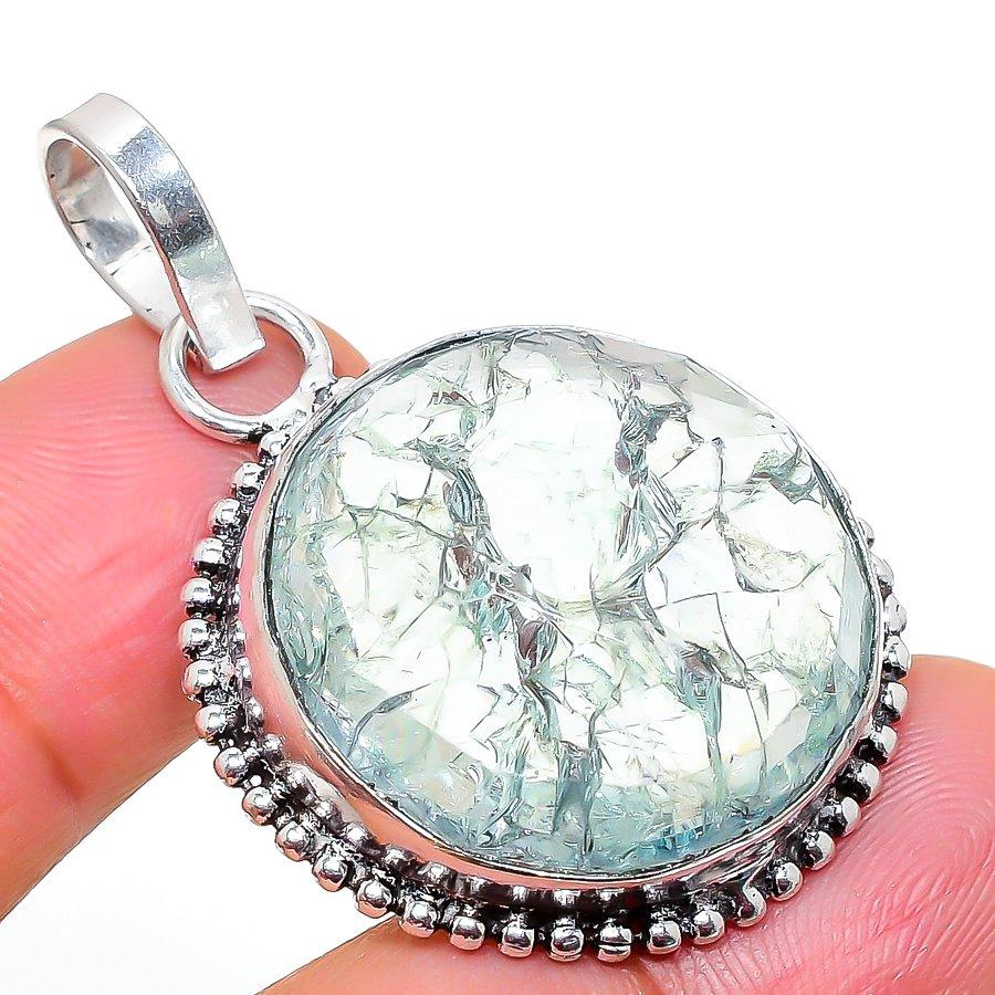 

Подарочный кулон из стерлингового серебра 925 пробы с натуральным треснутым хрусталем 1,65 дюйма z4j85