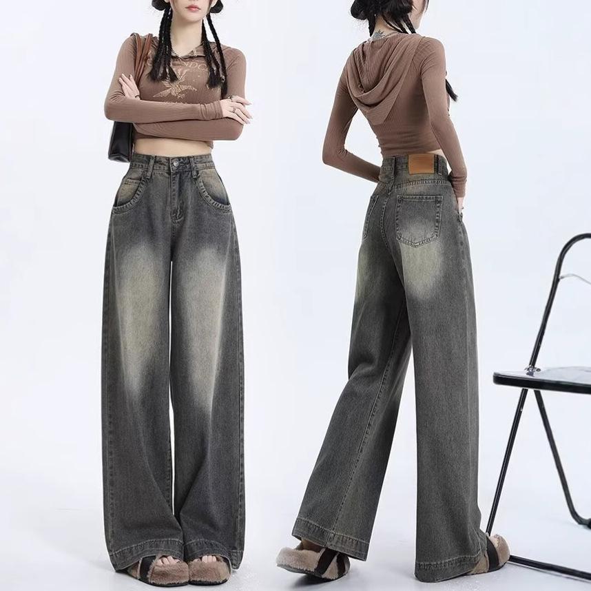 

Женские ретро-джинсы с высокой посадкой и широкими штанинами - Осень 2025 S: Height 155-165CM (37.5kg-45kg)