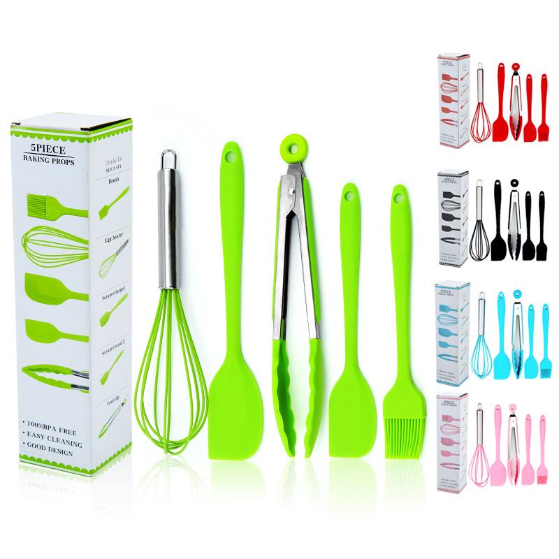 5-Piece Silicone Kitchenware Set: Cream Spatula, Oil Brush, Whisk for Baking and Cake Making