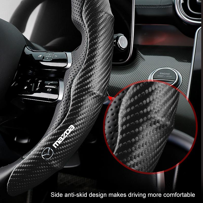 2pcs Carbon Fiber Non-Slip Steering Wheel Cover Car Accessories For Mazda 3 6 CX5 2 CX3 CX9 MX5 RX8 Axela Demio MS CX5 2 Axela Demio Atenza MS GJI GH