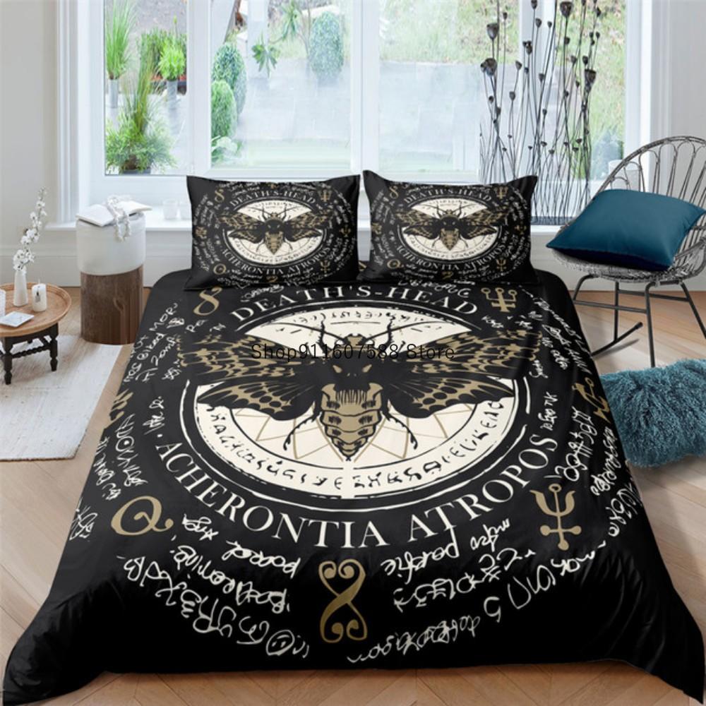 Black Death Moth Bedding Set Gothic Skull Duvet Cover Set Butterfly Bedclothes 2/3pcs Moon Stars Luxury Home Textiles