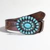 Brown Embossed Waist Belt Oval Turquoise Buckle Dress Waistband  Niche Accessories