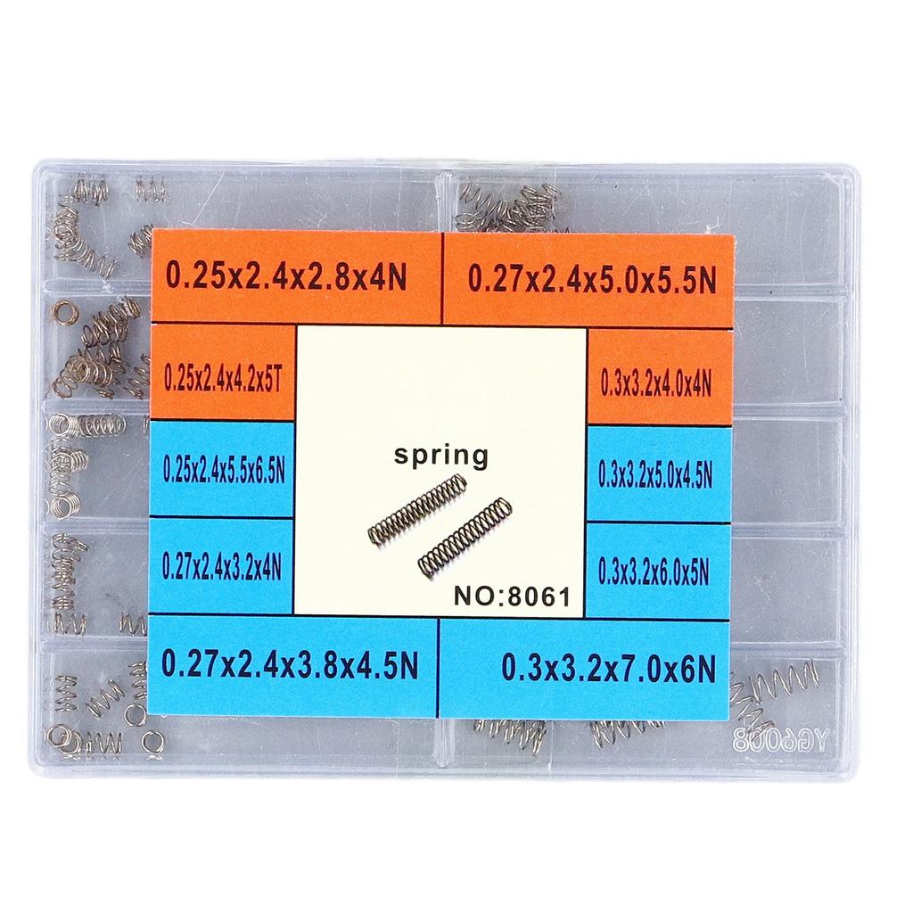 100 st Kompressionsfjädrar 10 Olika Storlekar Mini Rostfria Fjädrar med Fodral för Reparationer