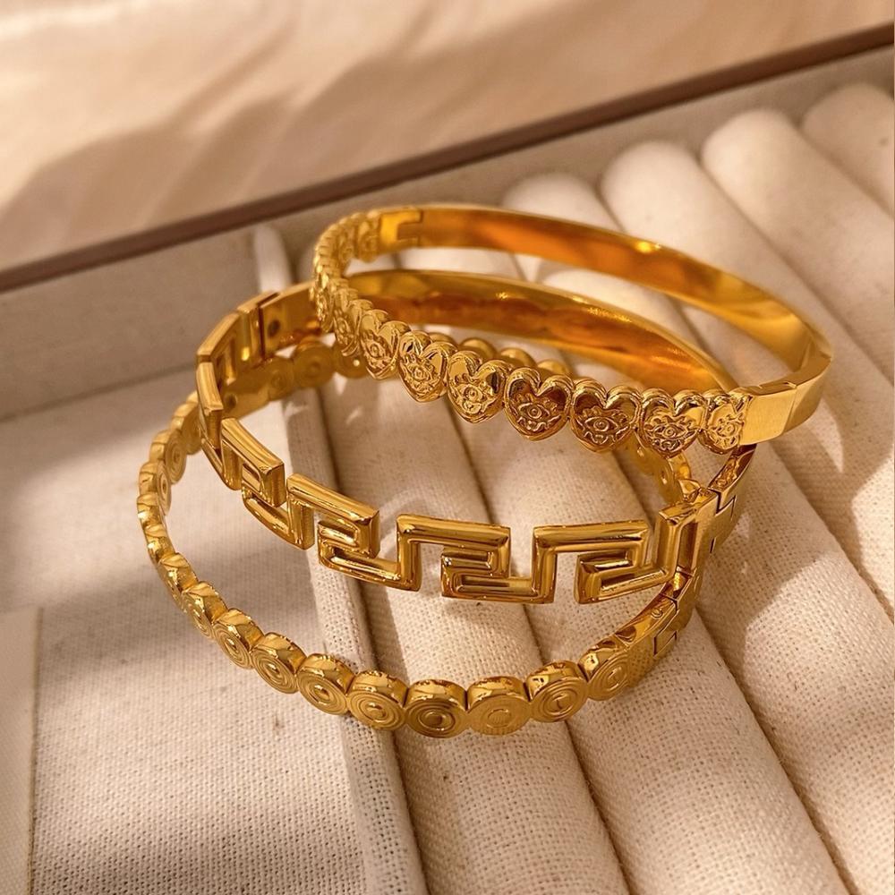 CARLIDANA Tarnish Free Bangles Jewelry Waterproof Geometric Hypoallergenic Stainless Steel Gold Plated Bracelets Jewelry Women