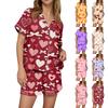 Women's Casual Fashion Christmas Print Short,sleeved Home Wear Button,down Short,sleeved T,shirt And Shorts Pajamas