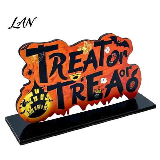 Halloween Wooden Ornaments Tabletop Ornaments, Freestanding Solid Wood Letter Signs, Decorative Table Centerpiece Desktop Accessories with Pumpkin And