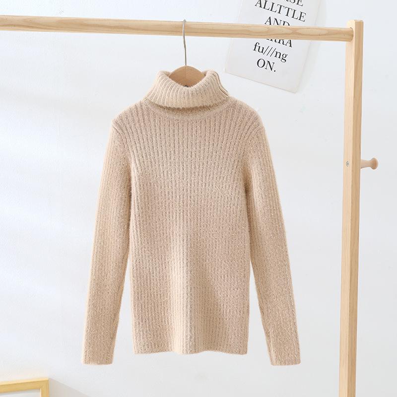 Dětský svetr pletený z jádrové příze v korejském stylu s vysokým límcem - podzimní/zimní pulovr pro střední a velké děti